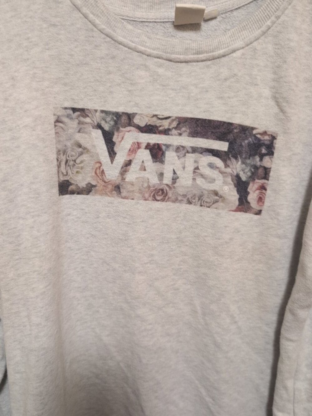 VANS Sweater Mens XL Gray Long Sleeve Pullover Crewneck Logo Graphic Floral - Picture 4 of 8